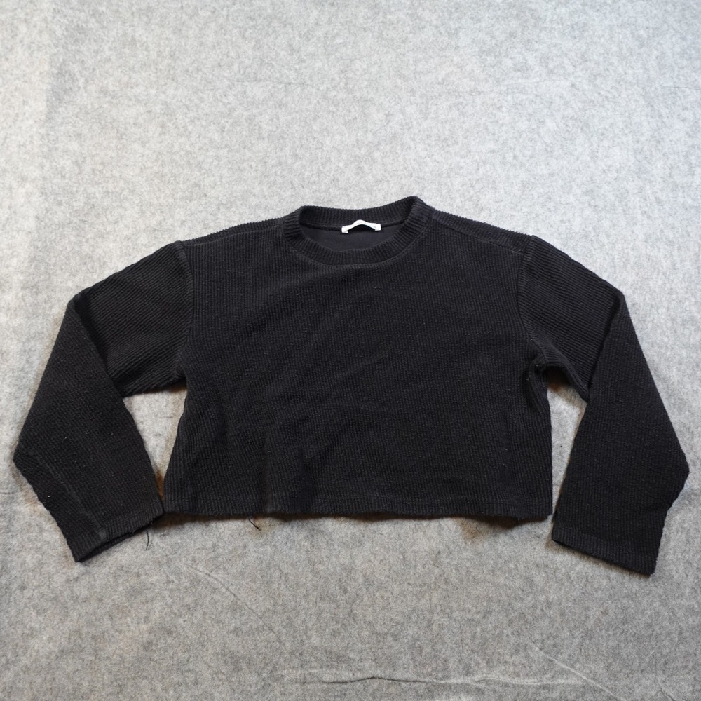 Reformation Top Womens Extra Small Ribbed Cropped Crew Neck Long Sleeve Black